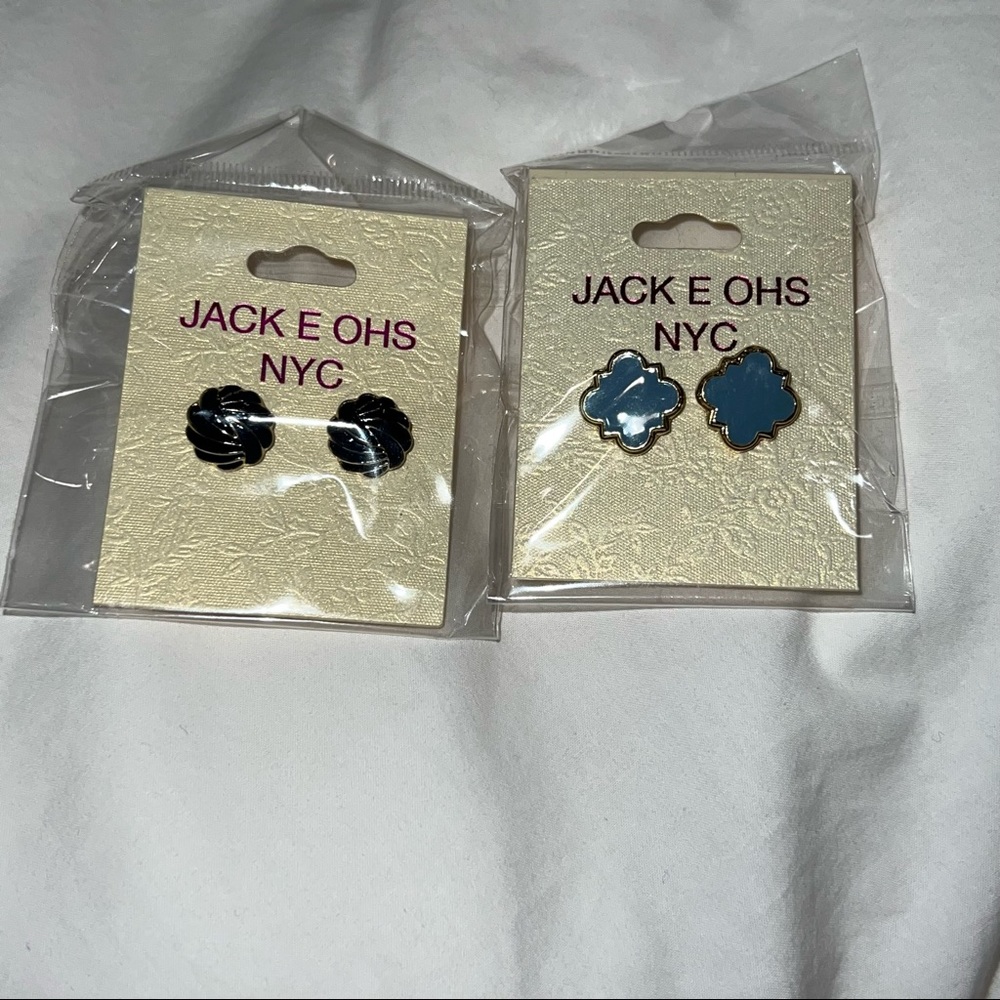 Preppy Earring 2 pair Set - navy & blue - jack e ohs - for pierced ears NWT